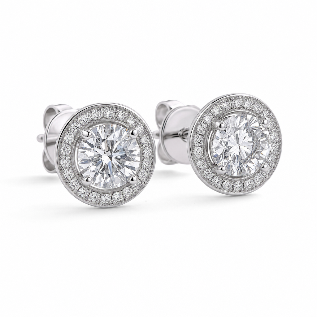 diamond halo studs editorial product image