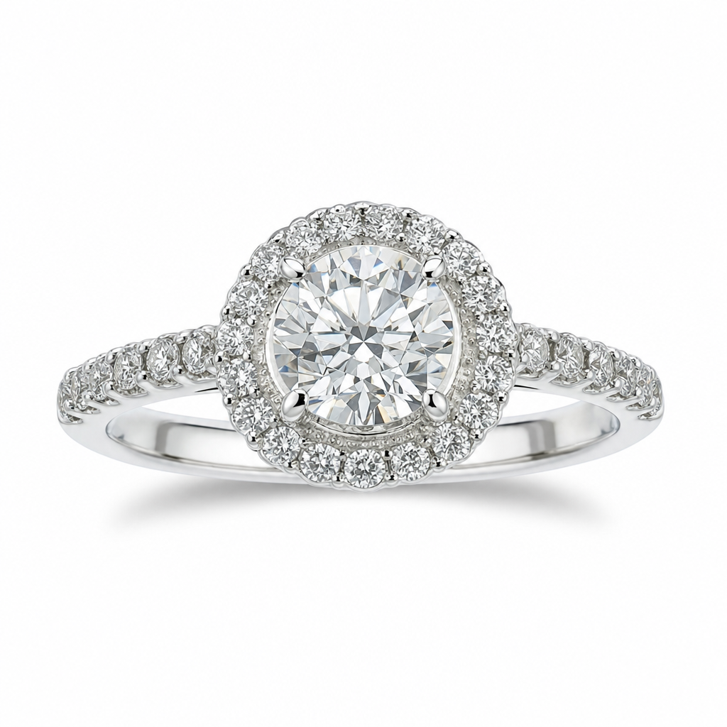 pavé halo solitaire editorial product image