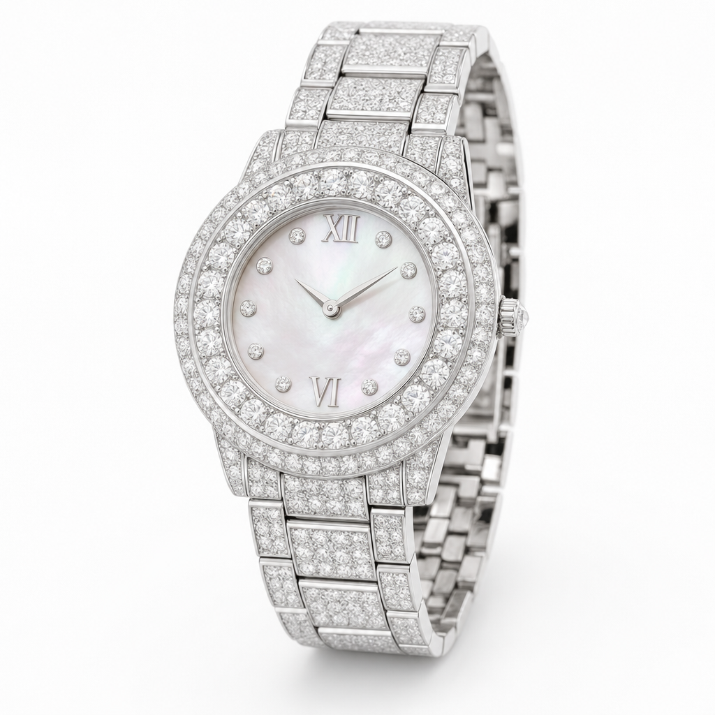 diamond halo cocktail watch editorial product image